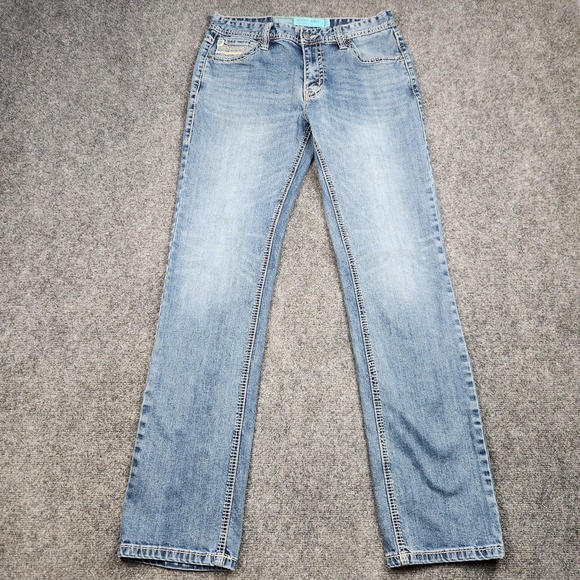 Rock & Roll Denim Jeans Mens 32x34 Blue Light Wash Revolver Slim Fit Bootcut - Picture 1 of 9